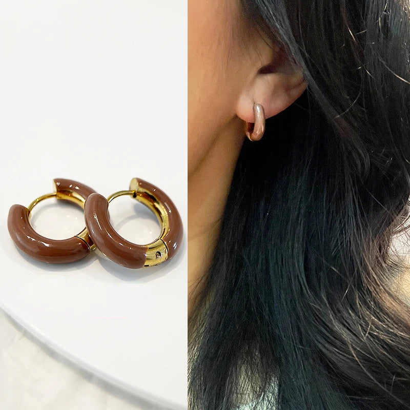 Modern Jewelry Round Colorful Enamel Green Blue Pink Red Buckle Earrings For Women Girl Gift Elegant Temperament Accessories