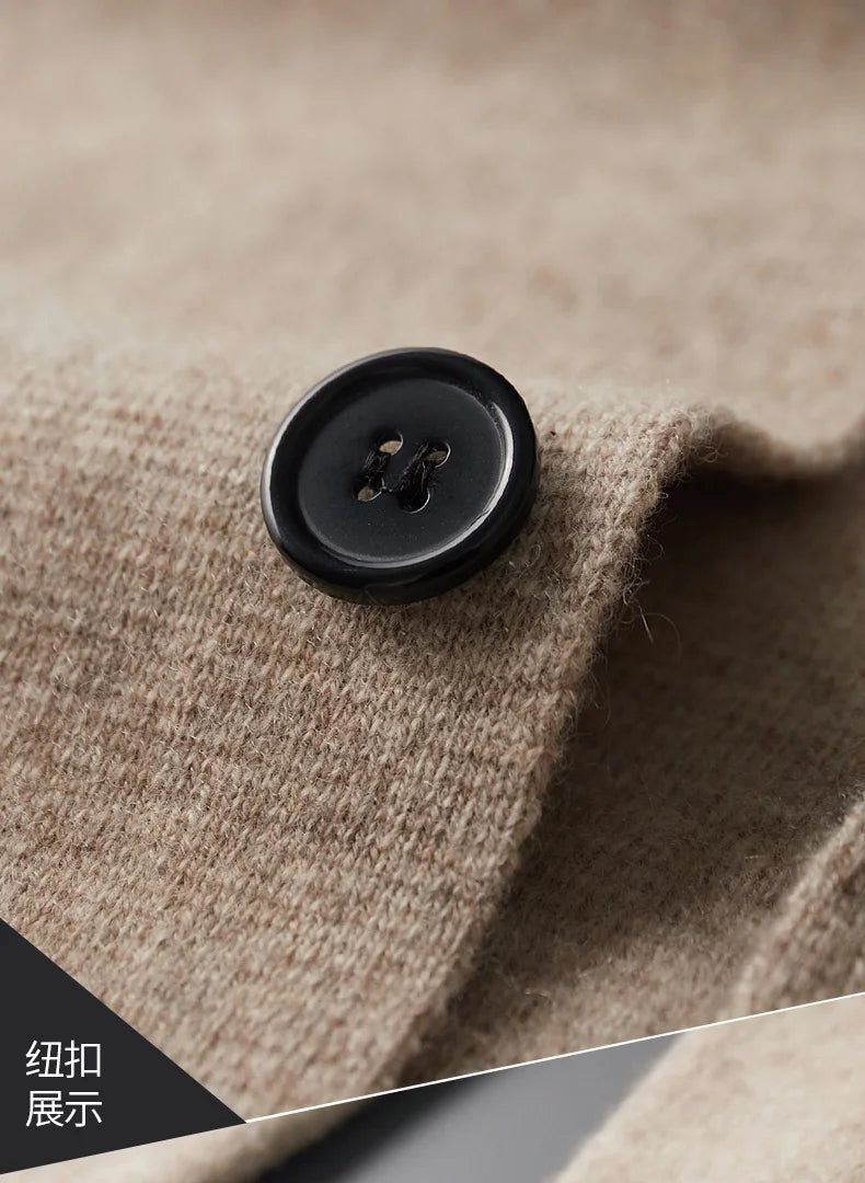 100% Pure Wool Cardigan Men's Spring And Autumn High-End Outerwear Sweater Casual Small Suit Jacket Olive Collar Sweater