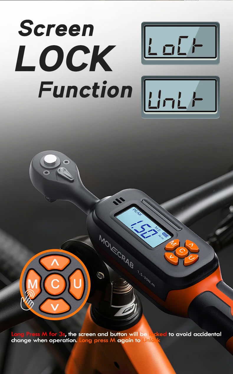 MOVECRAB 40Pcs Bike Digital Torque Wrench Set, 1/4-Inch Drive 1-22 Ft.lb/1.5-30 N.m with Bits & Sockets for repairing Bike
