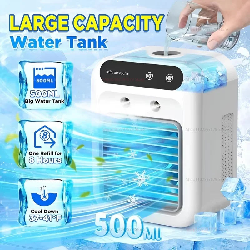 Desktop Air Cooler Personal Portable Fan with 2-Speeds Evaporative Air Cooler with 0.5L Water Tank Portable Cooler Fan for Home