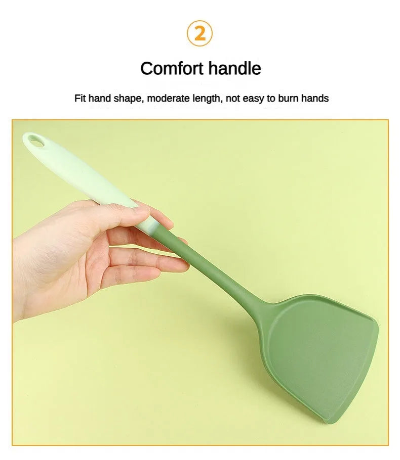 6-Piece Silicone Kitchen Utensil Set: Chinese Spatula, Soup Ladle, Slotted Turner, Pasta Spoon, Salad & Honey Scrapers for Non-S