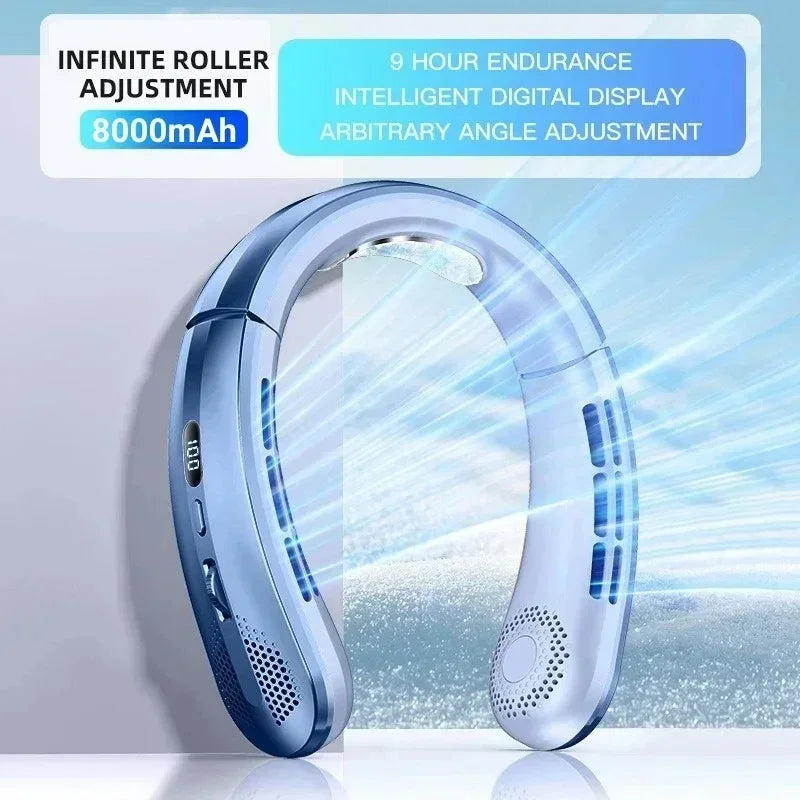 Xiaomi 8000mAh Electric Hanging Neck Fan Portable Bladeless Mini Rechargeable Mute LED Digital Display Air Cooler For Outdoor
