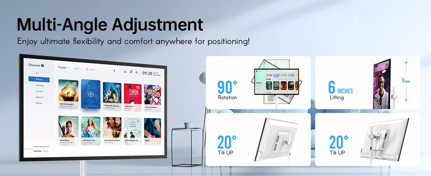 Portable TV 32 Inch Smart Touch, Rotating 2K LCD Screen with Built-in Cables, Android Operating System Stanbyme