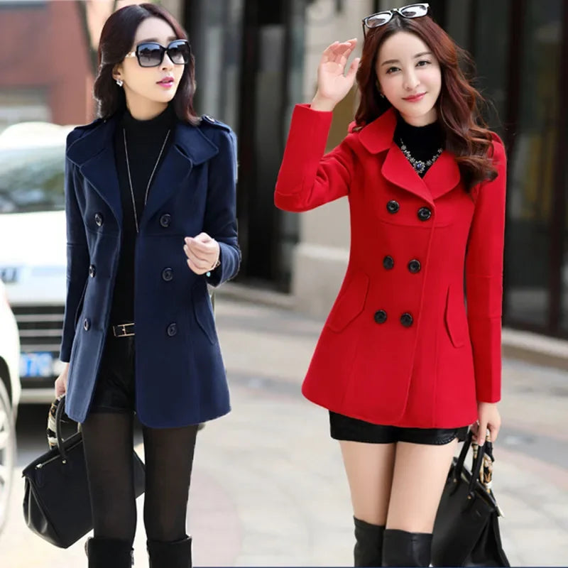 Spring Autumn Women's Slim Fit Short Double Breasted Woolen Coat Thickened Korean Style Fashionable Outerwear