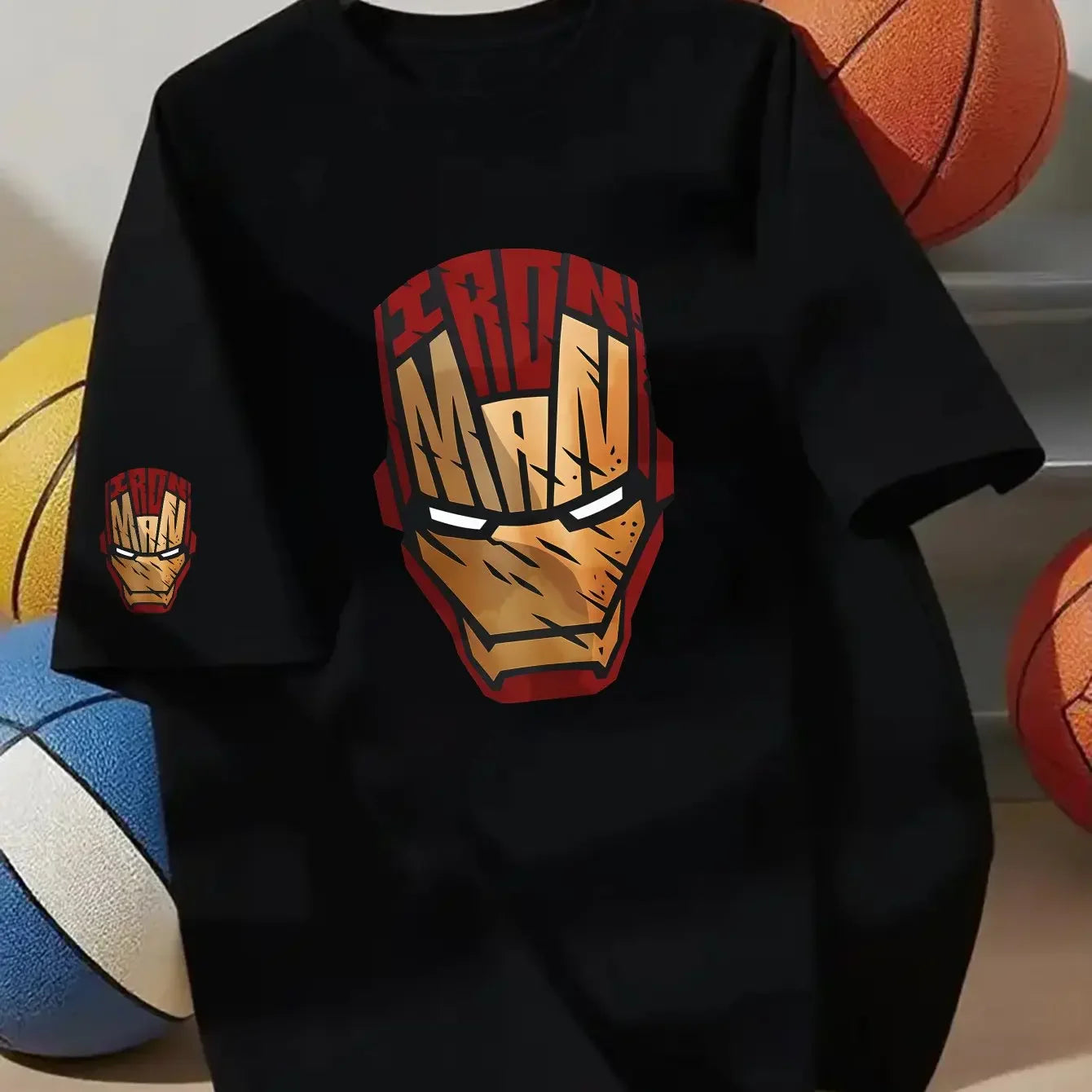 Marvel 100% Cotton Summer Children's T Shirt Comfortable Soft Breathable Fabric Bold Iron Man Pattern Suitable Home Wear