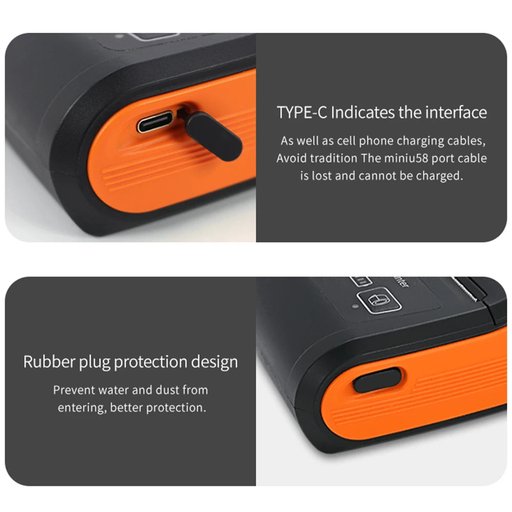 Portable Receipt Printer 58mm Mini Thermal Printing Wireless BT USB Connection 203dpi Mobile Printer with 2 Inch Thermal Paper