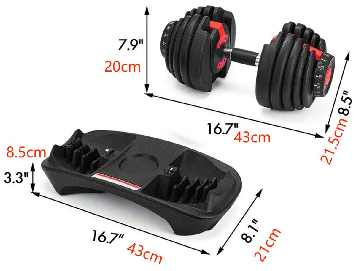 Adjustable Dumbbells Dumbbell Weight Set Home Gym Fitness 52.5lbs with Anti-Slip Handle and Tray for Men