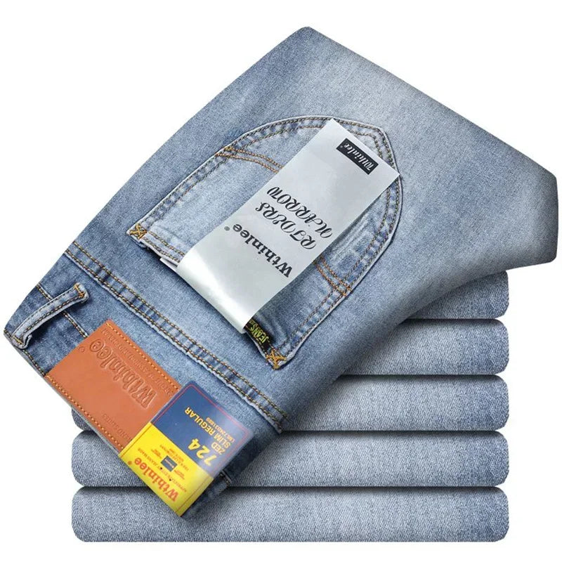 New Men Classic Casual Jeans Male Fashion Business Slim Straight Leg Trousers Stretch Denim Fabric Pants