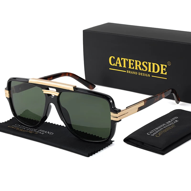 CATERSIDE Retro Square Big Frame Sunglasses Men Flat Top Double Bridge Pilot Punk Sun Glasses Women's Party Travel Eyewear UV400