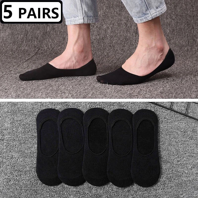 5 Pairs Plus Size 47,48 Mens Boat Socks Large Summer Non-slip Silicone Invisible No Show Sock Slippers Cotton Black Sporty Meias