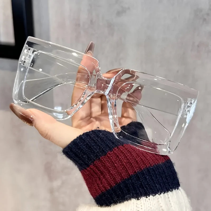 4Elegant Square Transparent Lens Glasses - Retro Style，PCFrame，It's an ideal gift for friends and family members，Very suitable f