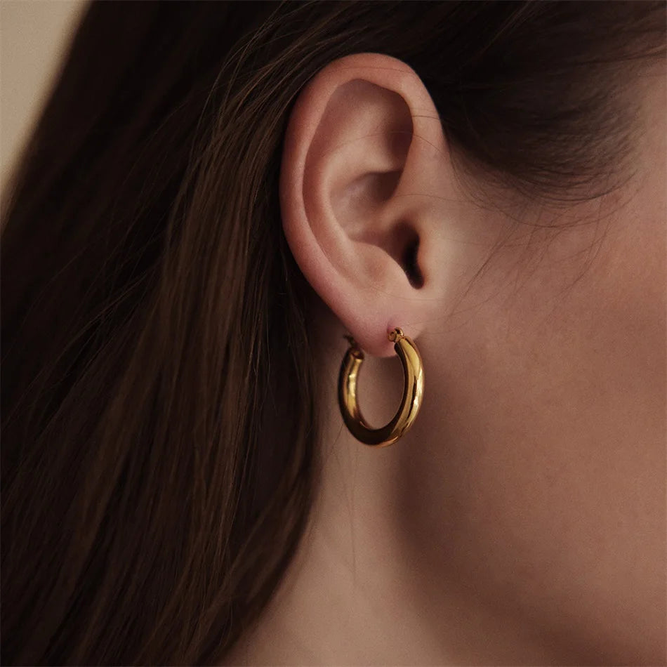 e-Manco Classic Stainless Steel Ear Buckle for Women Trendy Gold Color Small Large Circle Hoop Earrings  Jewelry Accessories