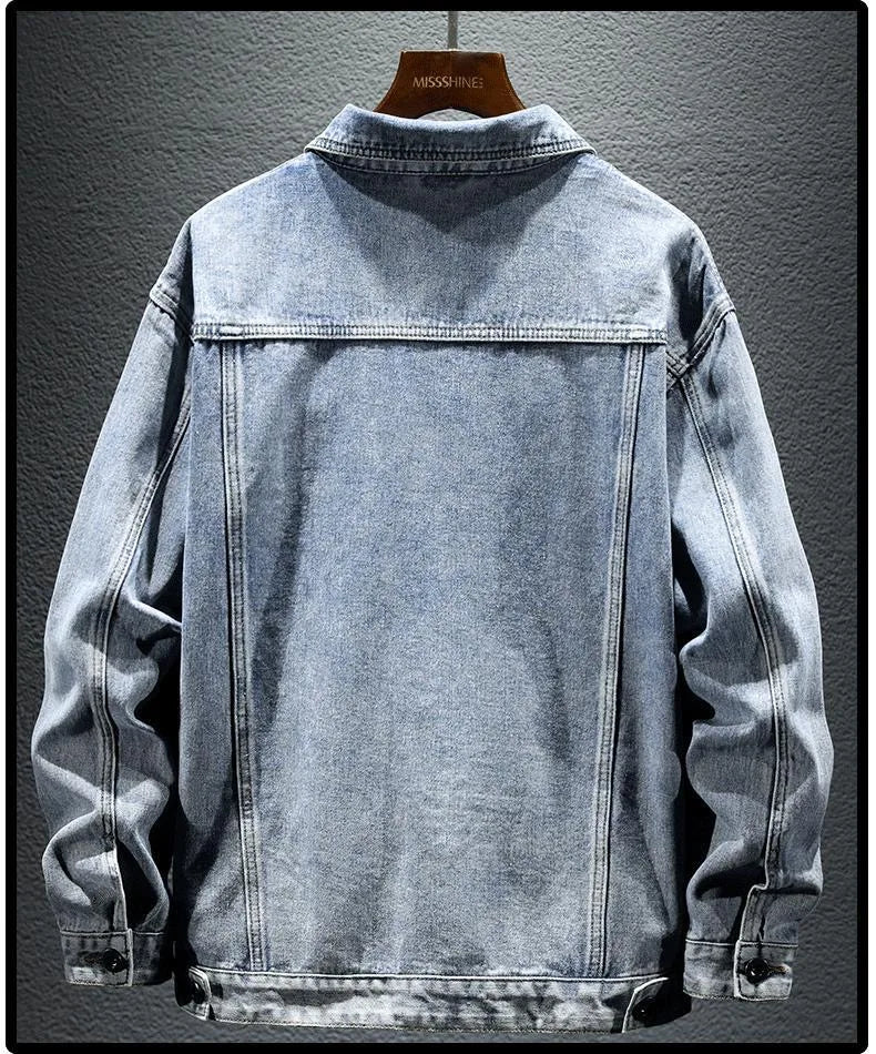 2024 Spring and Autumn New Fashion Solid Color Cotton Large Size Denim Jacket Men's Casual Relaxed Comfortable Breathable Jacket
