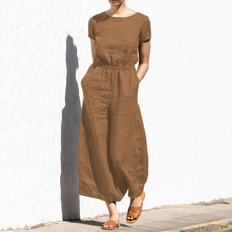 New Summer plus Size  Color High Waist Svel Long Pants Women's Faion Casual Loose Sle One-Piece Suit