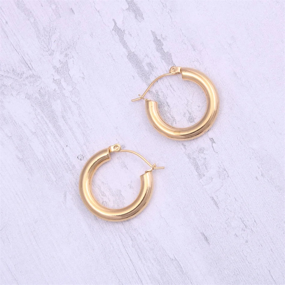 e-Manco Classic Stainless Steel Ear Buckle for Women Trendy Gold Color Small Large Circle Hoop Earrings  Jewelry Accessories