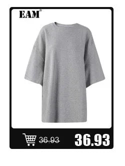 [EAM] Loose Fit Black Denim Big Size Sweatshirt New High Collar Long Sleeve Women Big Size Fashion Spring Autumn 2026 1K166