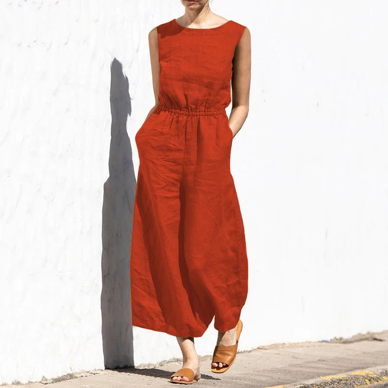 New Summer plus Size  Color High Waist Svel Long Pants Women's Faion Casual Loose Sle One-Piece Suit