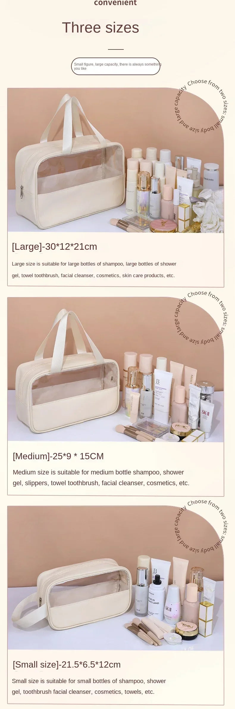 Women's Clear Makeup Bag Portable Travel Cosmetic Bag Large Capacity Bath Bag Multifunctional Waterproof Storage Compartment