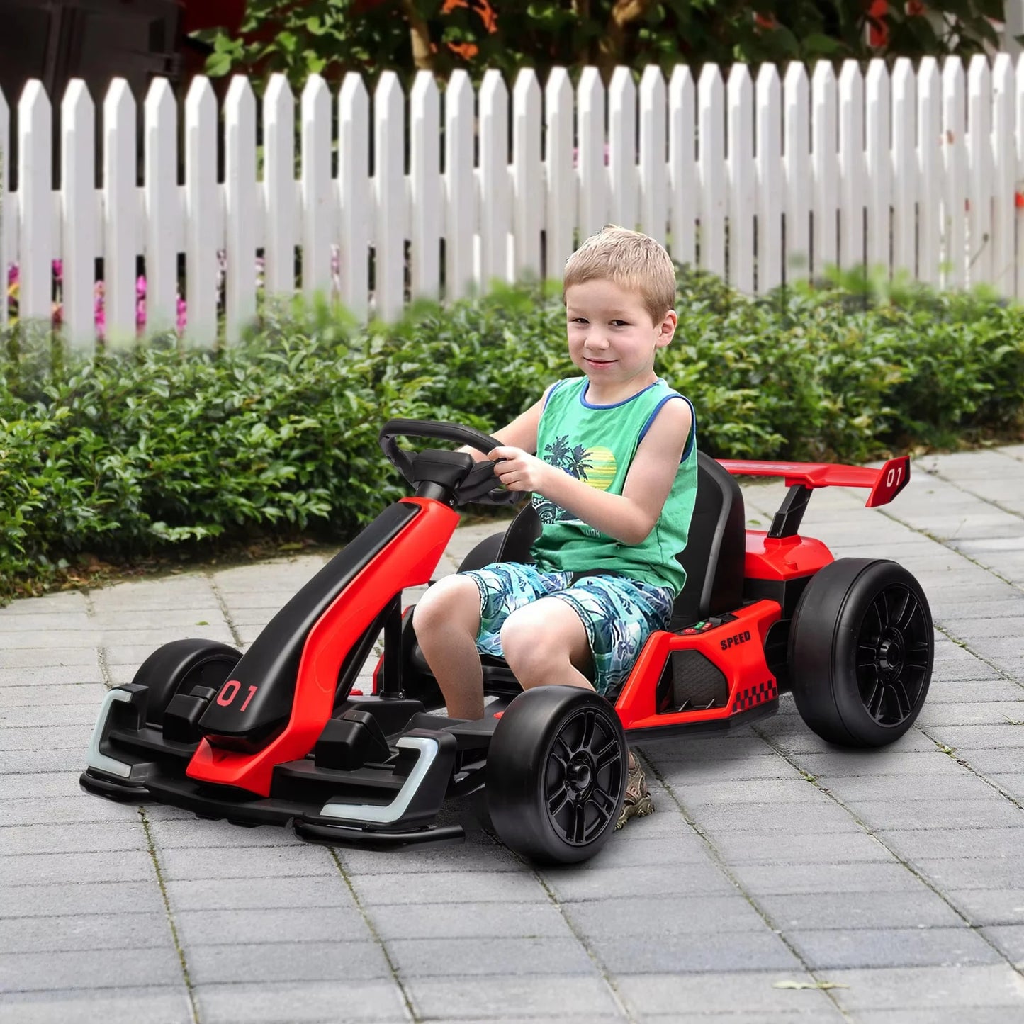 Electric Go Kart for Kids 6-12 Years 24V 12km/h with Adjustable Seat, Red