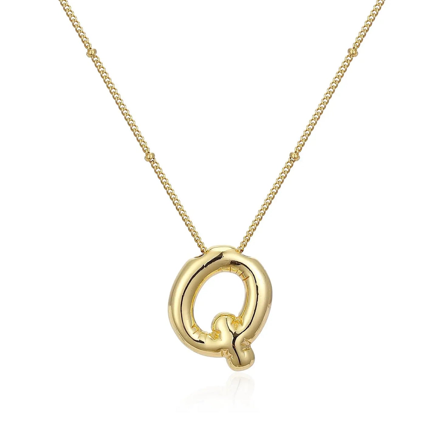 LATS Gold Plated Metal Chunky Alphabet Balloon Bubble Initial Letter Pendant Necklace for Women Men Boy Fashion Jewelry