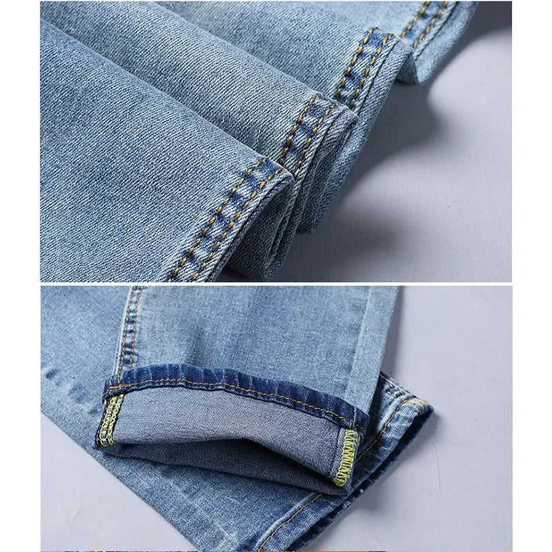 New Men Classic Casual Jeans Male Fashion Business Slim Straight Leg Trousers Stretch Denim Fabric Pants