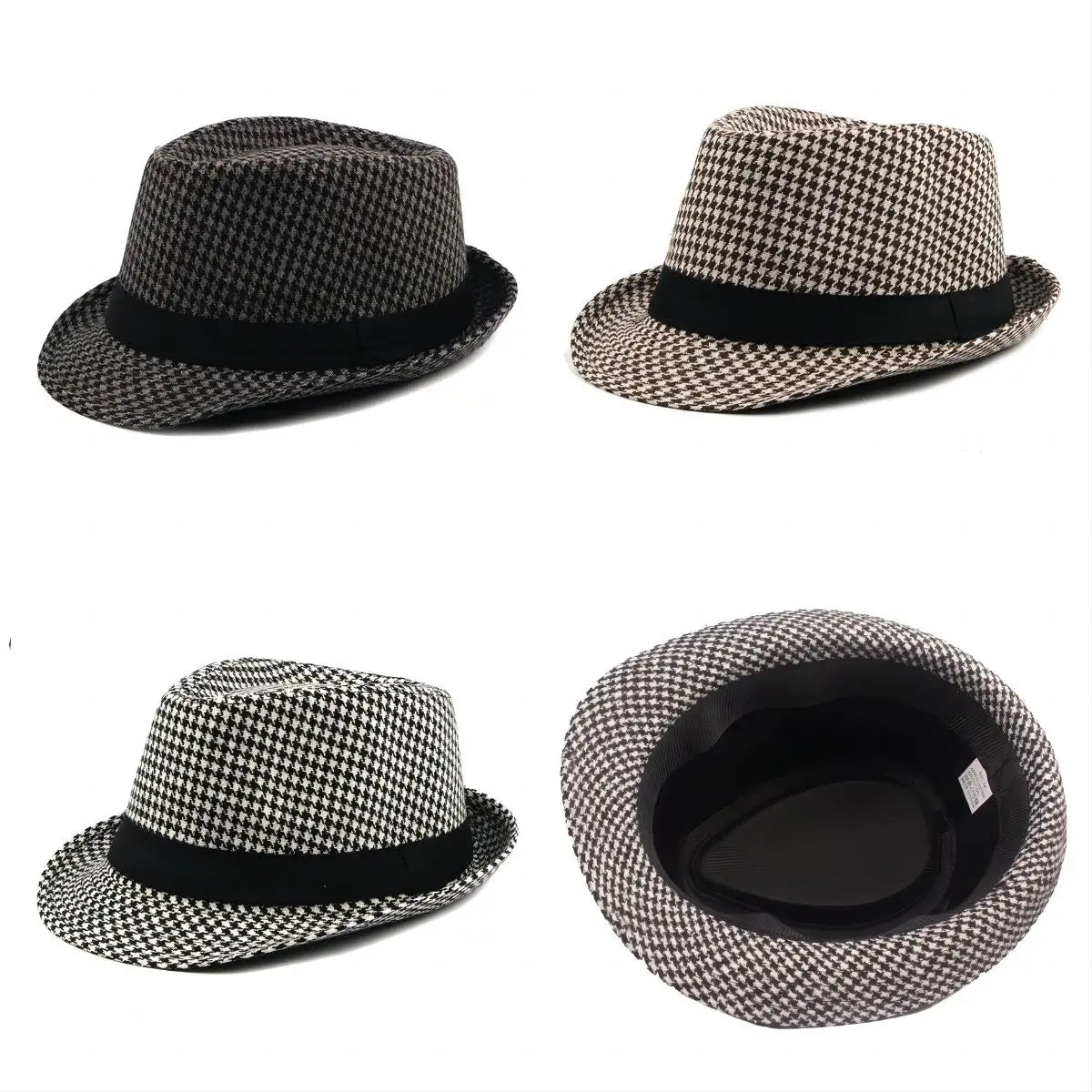 Spring Summer New Vintage Checked Top Hat Men's Middle-aged and Elderly Woolen Gentleman's Hat Jazz Hat