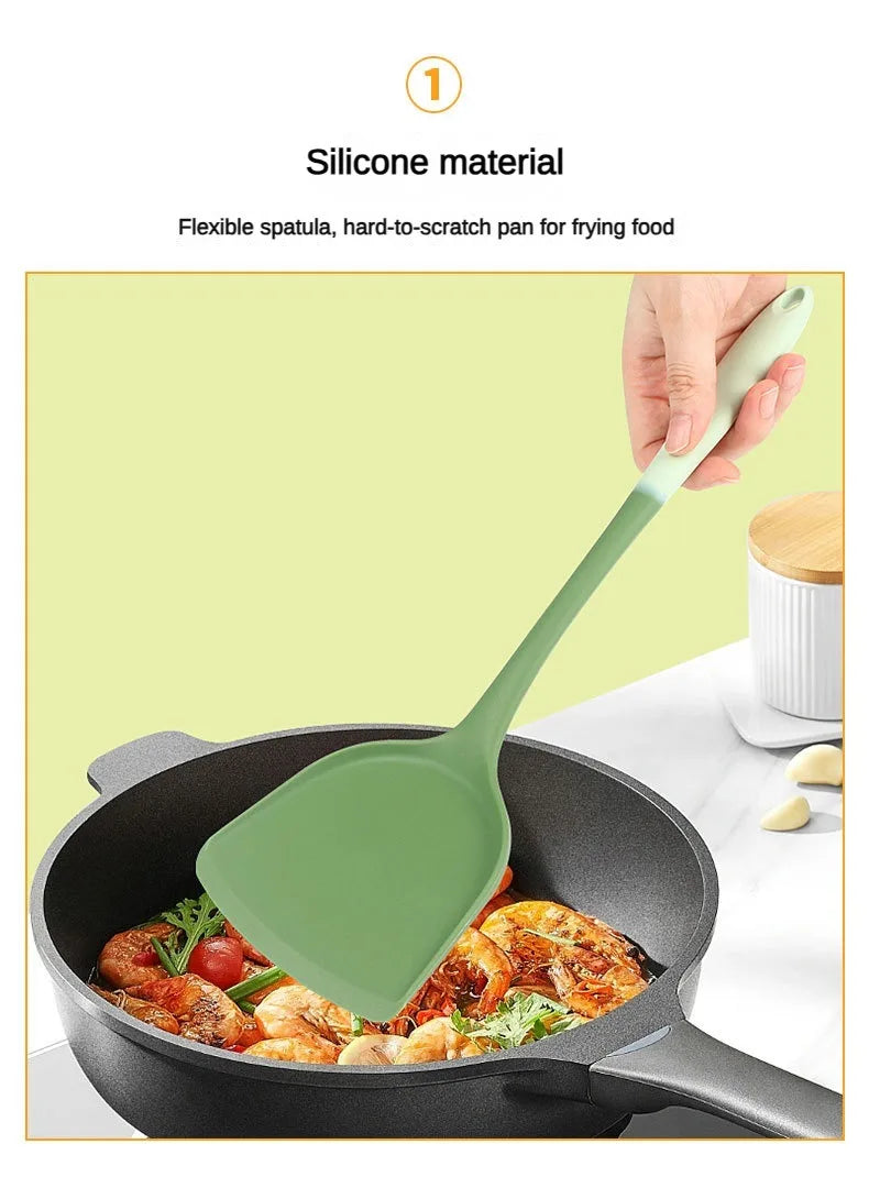 6-Piece Silicone Kitchen Utensil Set: Chinese Spatula, Soup Ladle, Slotted Turner, Pasta Spoon, Salad & Honey Scrapers for Non-S