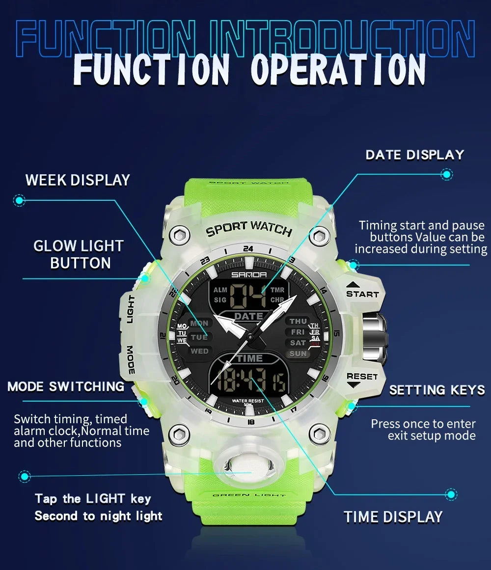 SANDA 6126 Military Man Alarm Stopwatch Quartz Wristwatch Male Digital Clock  Dual Display Men Watches Waterproof Sports Watch