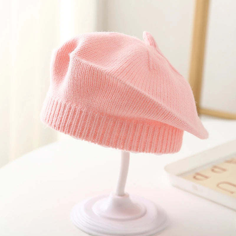 Candy Color Baby Beret Hat for Girls Autumn Winter Knitted Hat Sweet Infant Beanie Cap Fashion Kids Accessories 1-4 Years Old