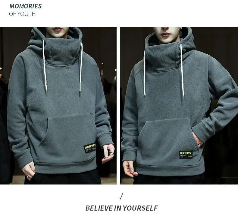 2026 Men's Thick Polar Fleece Sweatshirt Paired Couple Y2k Streetwear Autumn Winter Hood Sports Black Windproof Oversized Hoodie