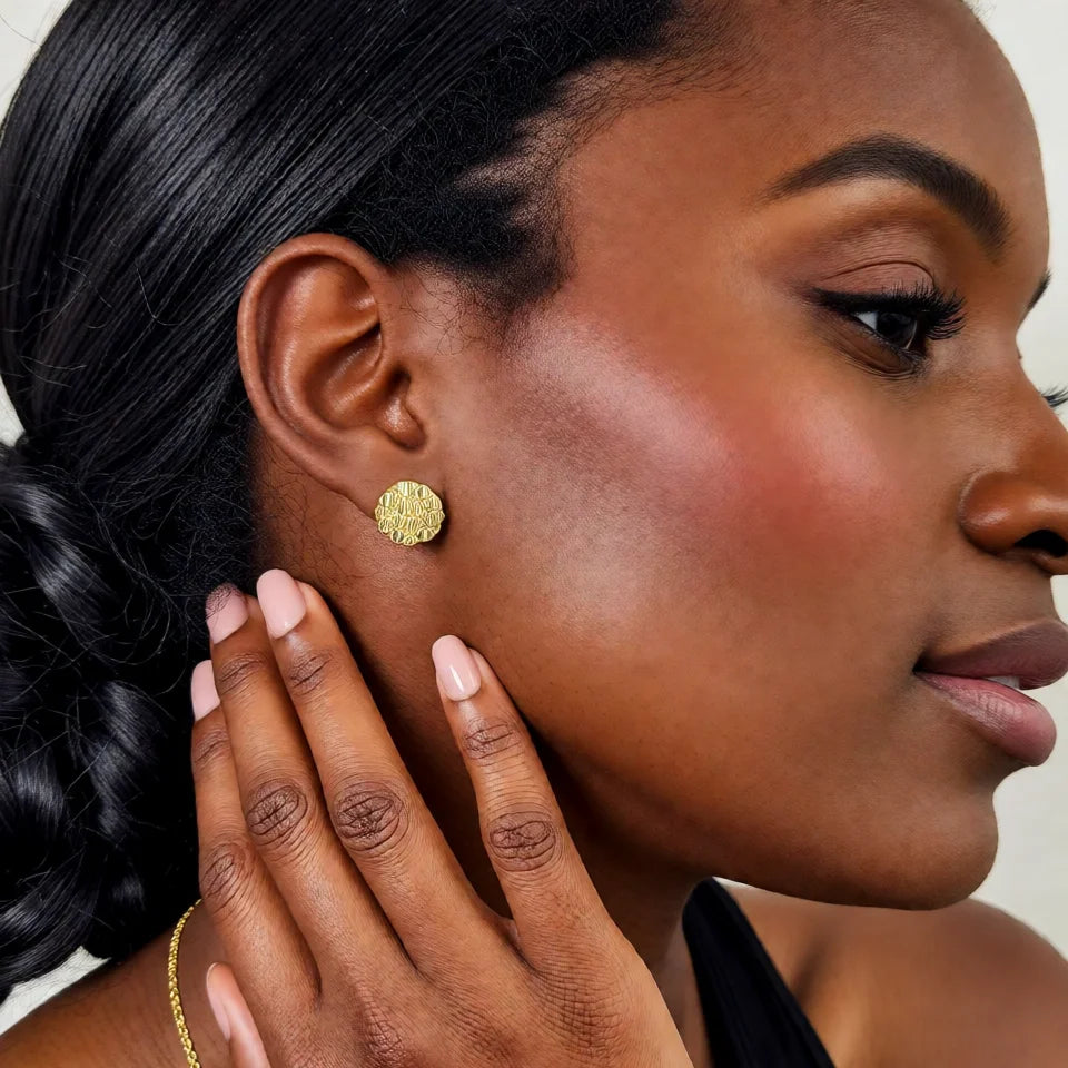 14k Gold Plated 12mm round Stud Earrings for Men And Women Fashion Jewelry Irregular Geometric Shape Gold Nugget Earrings