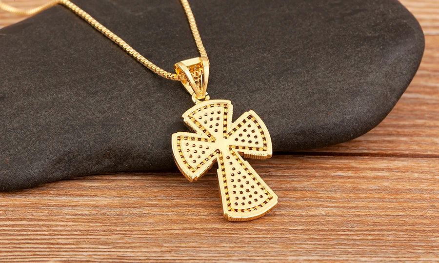 Nidin New Trendy Personality Design Cross Pendant Necklace For Women Men Shiny Crystal Zircon Charm Jewelry Daily Party Gifts