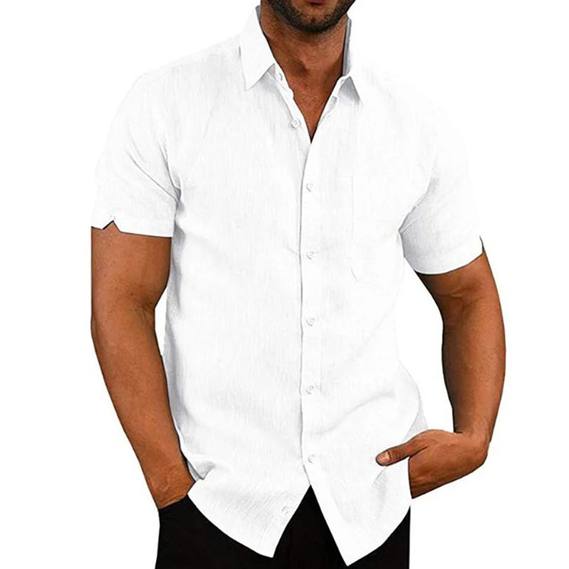Summer Male Shirts Blouses Cotton Linen Shirt For Men Short Sleeve Formal Shirts Business Social Shirt Casual Top Man Clothes