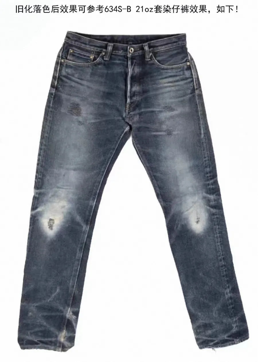IRON HEART Indigo-Sulfide Black 634s Double Dyed 14oz Denim Jeans, One Wash