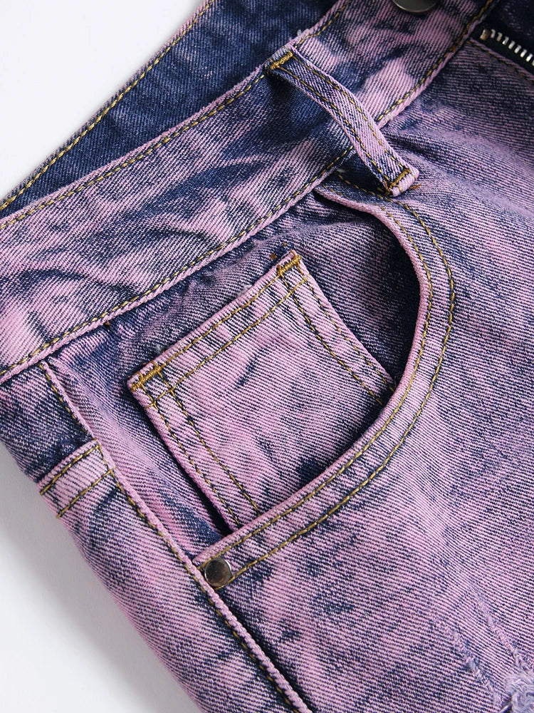 Purple Ripped Men's Jeans Spring Summer Slim Fit Straight Hole Cotton Denim Pants Distressed Destroyed Streetwear 28-40
