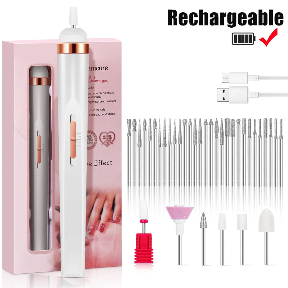 LULAA Electric Nail Drill Kit Rechargeable Cordless Manicure Kit Portable Nail Grinding Polisher for Trim Nails Exfoliating