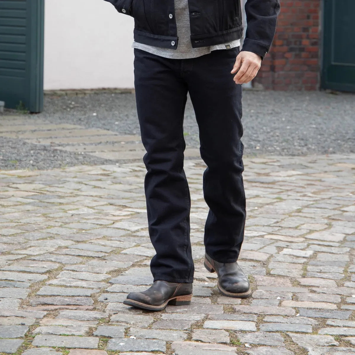 IRON HEART Indigo-Sulfide Black 634s Double Dyed 14oz Denim Jeans, One Wash