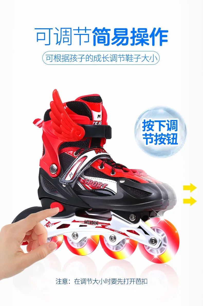 Skating shoes, children's flash straight row roller skating shoes, roller skating shoes, adjustable for both men and women