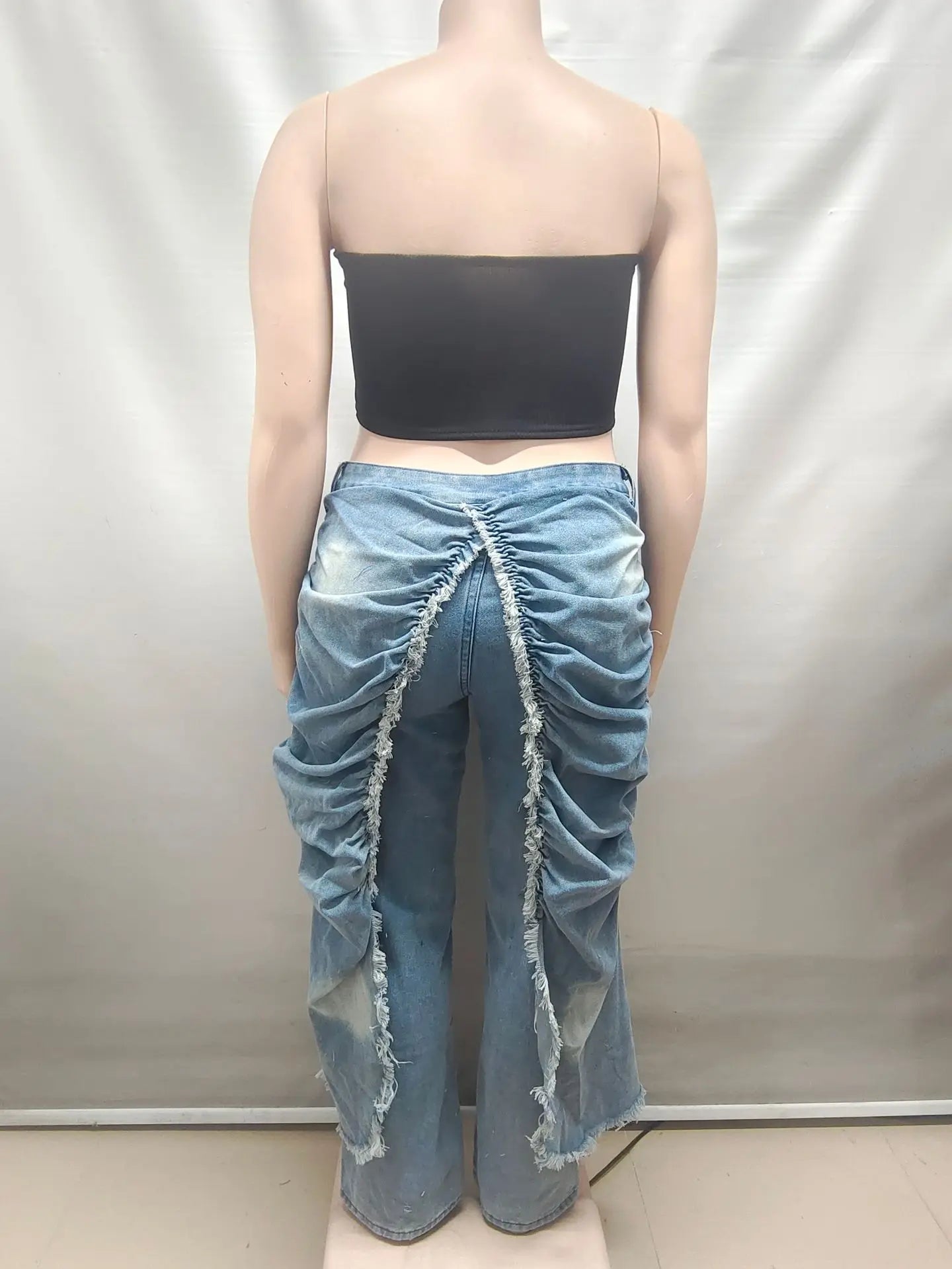 Women Solid Jeans Pants Denim Pleated Trousers Fuzzy Edge Full Lenth Mid Waist Zipper Straight Y2k Streetwear Casual 2026 Spring