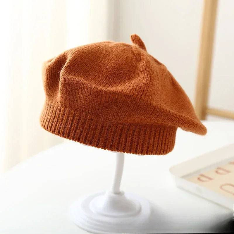 Candy Color Baby Beret Hat for Girls Autumn Winter Knitted Hat Sweet Infant Beanie Cap Fashion Kids Accessories 1-4 Years Old