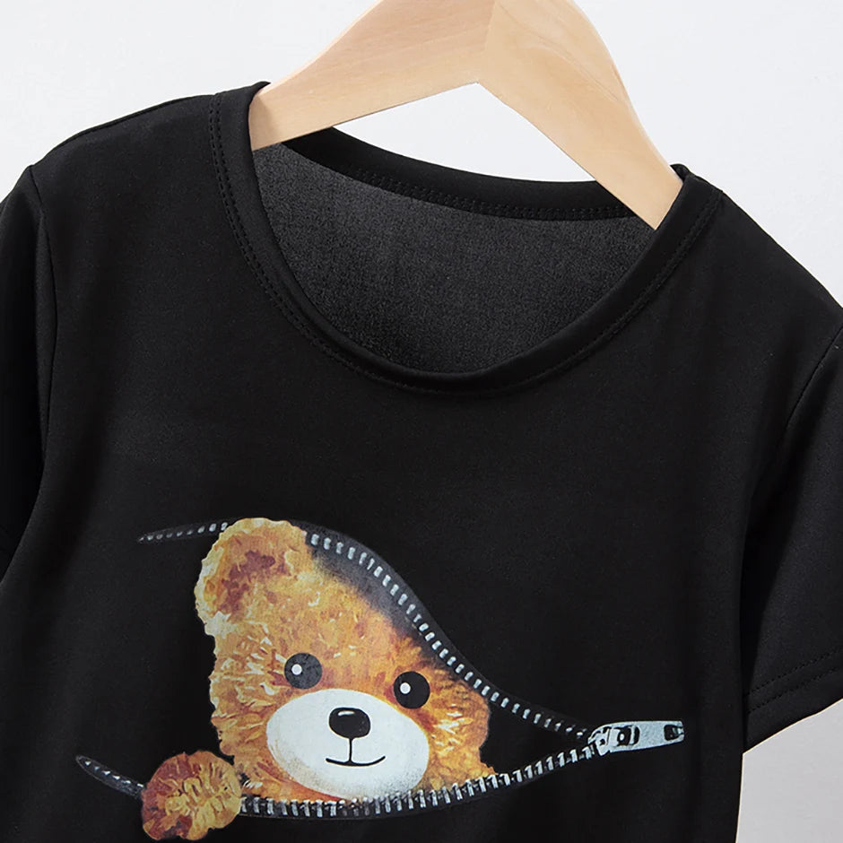 8/2 Pcs Children's Summer Cute Printing Suit Boy Casual Fashion Pocket Bear Short Sleeve Girl Sweet And Cute Joker Comfort Short