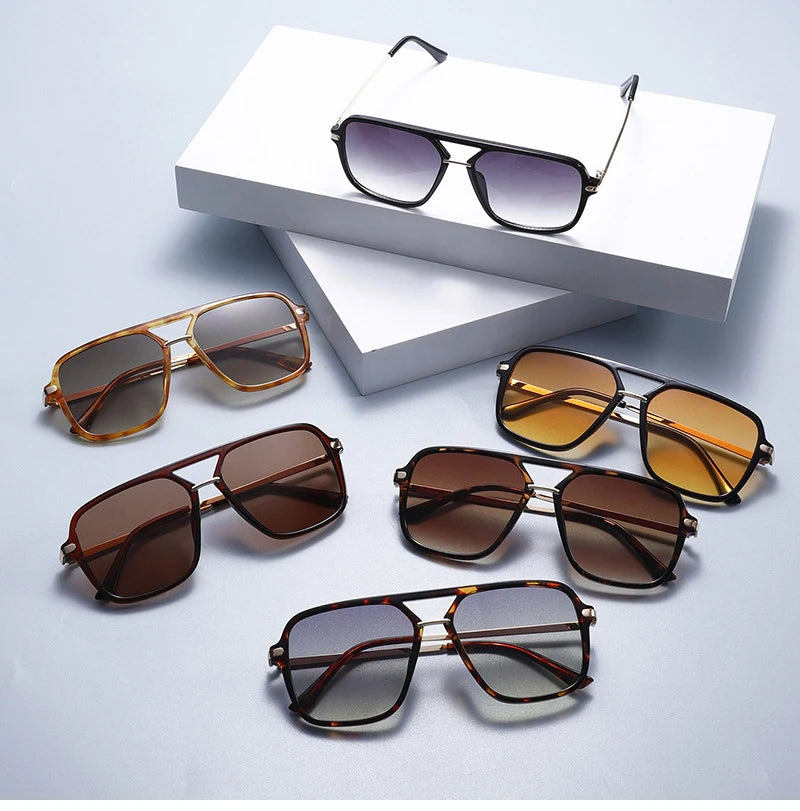 SHAUNA Fashion Double Bridges Square Sunglasses Women Men Retro Gradient Sun Glasses Shades UV400