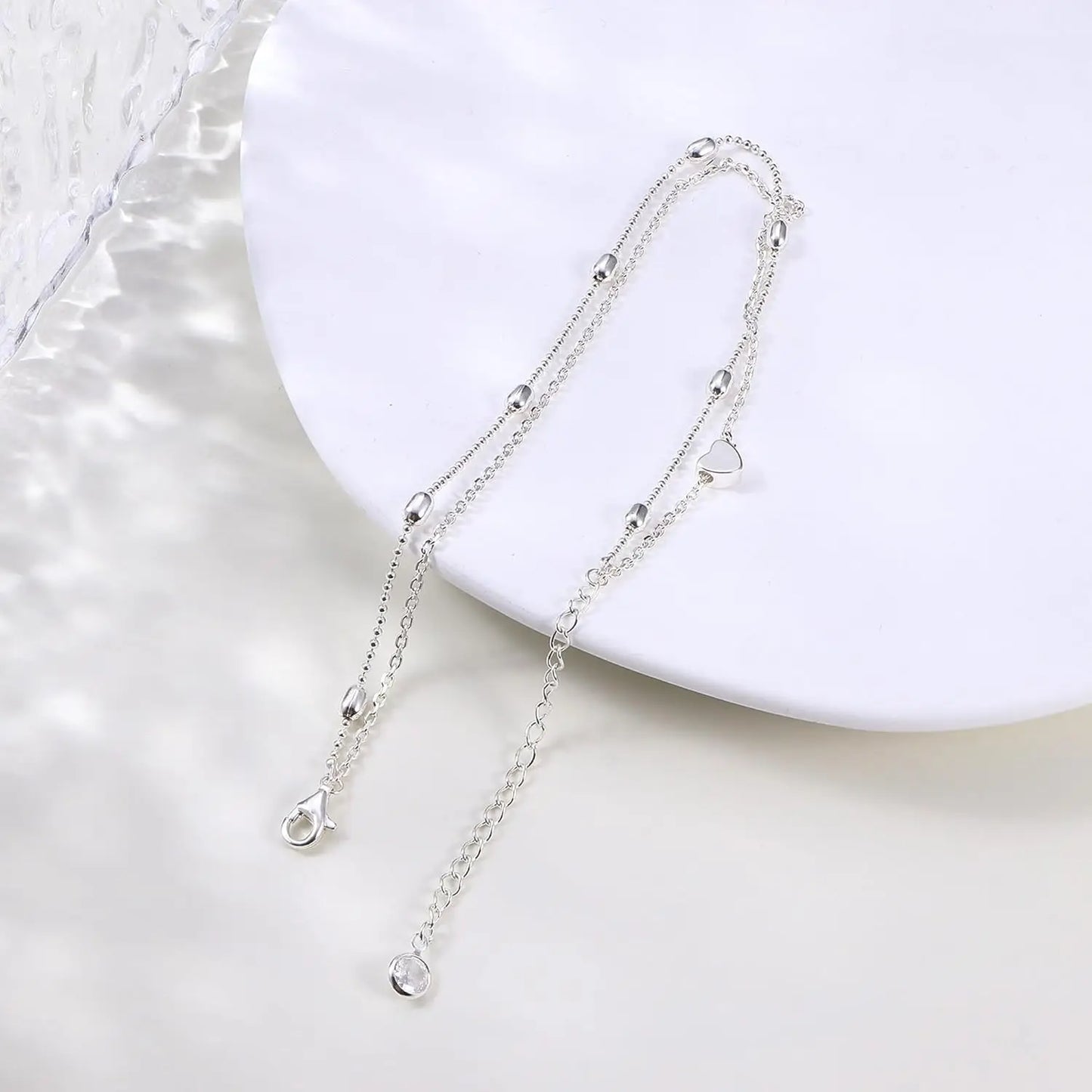 Bobisty Ankle Bracelets for Women Silver Buckle Waterproof Dainty Anklets Adjustable Layered Heart  Anklets Summer Jewelry Gift
