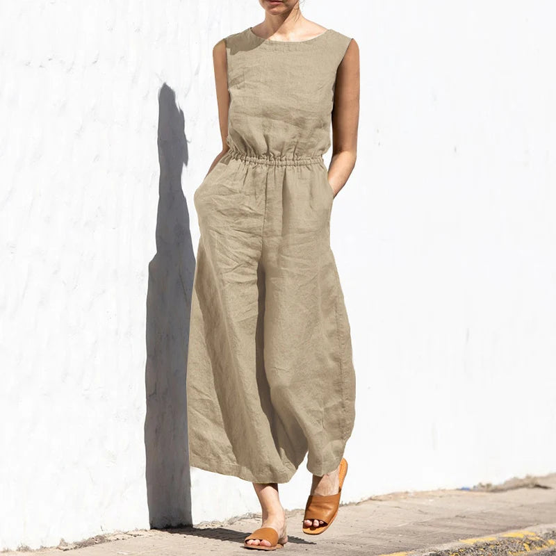 New Summer plus Size  Color High Waist Svel Long Pants Women's Faion Casual Loose Sle One-Piece Suit