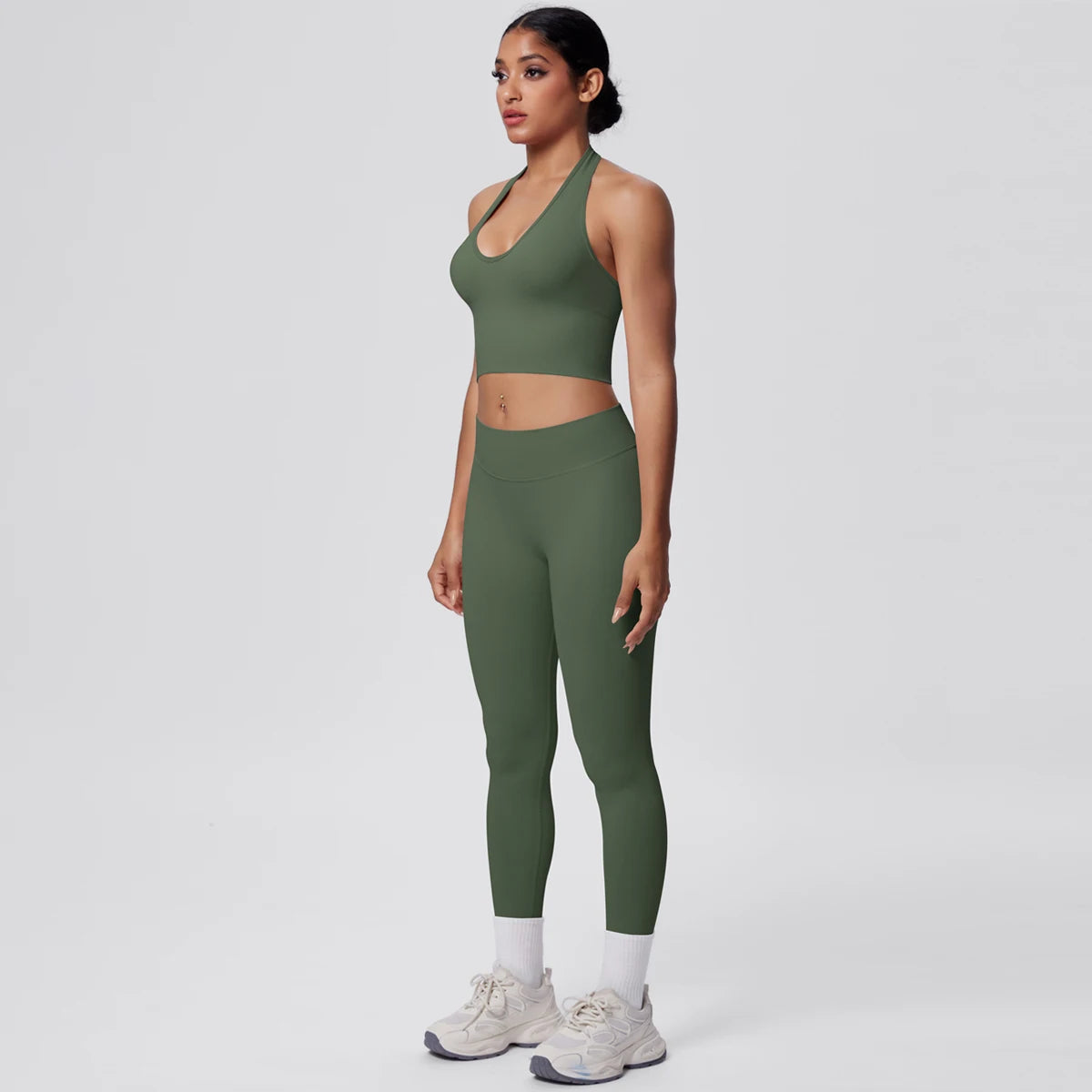 Solid Color Backless Breathable 2pieces Set for Woman High Strength Training Yoga Set Hanging Neck Bra Gym Push Up Fitness Pants