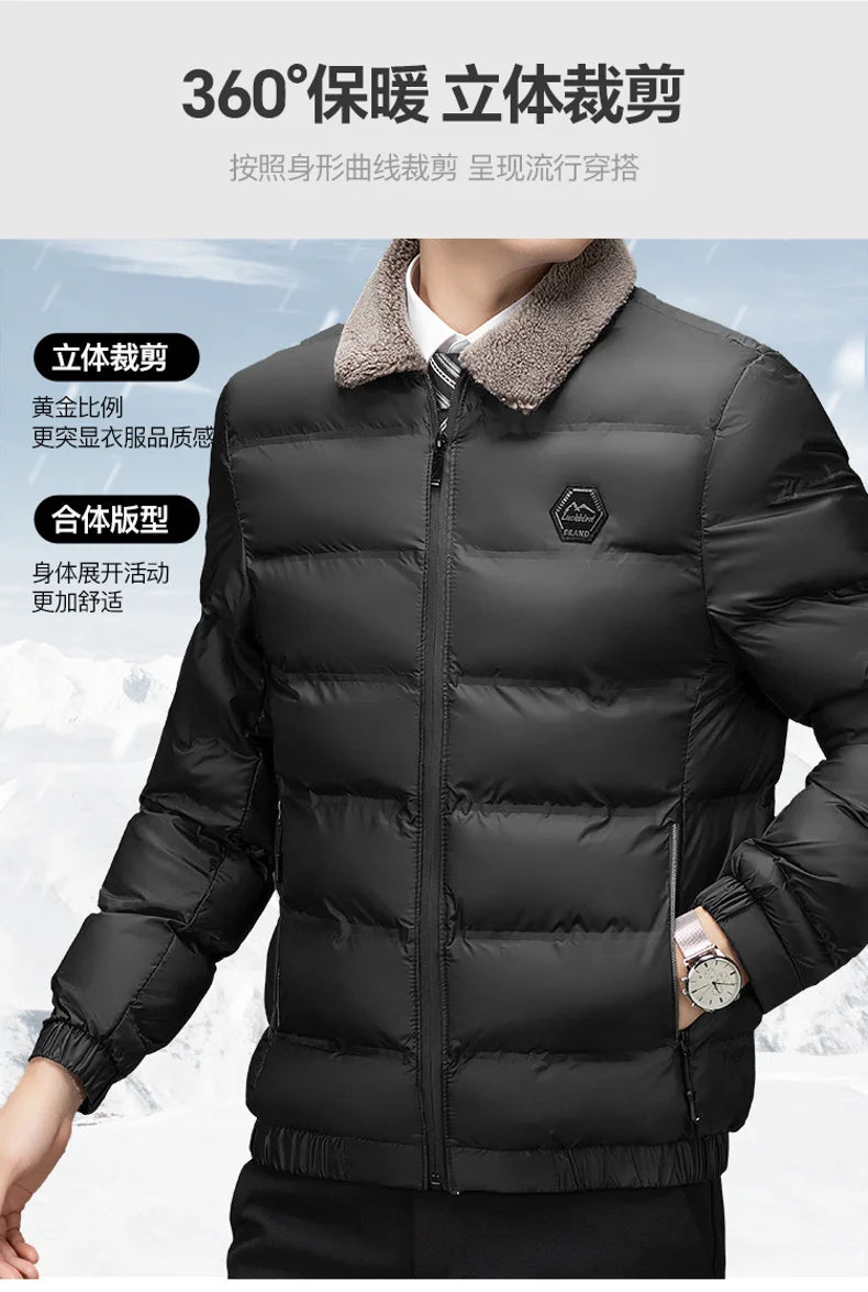 Winter Men Casual Parkas Solid Color Warm Thickened Jacket for Men Quality Turn-down Collar Male Overcoat 2024 Fashion All-match