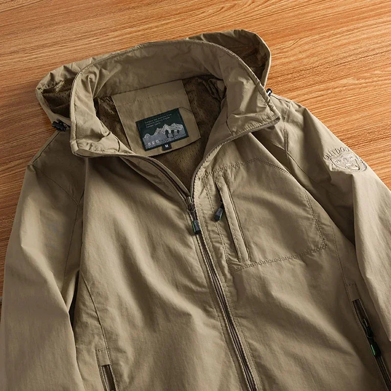 Men's Jacket Spring and Autumn Three Proof Fashion Casual Loose Hooded Professional Outdoor Windproof Windbreaker Coat