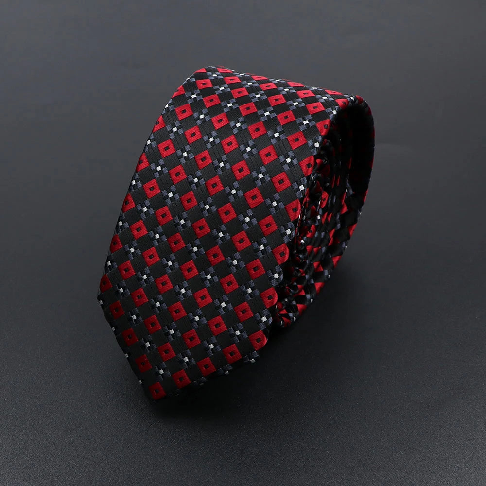 Mens 5cm Slim Tie Striped Plaid Red Black Narrow Necktie For Wedding Party Business Men Formal Suit Shirt Cravats Accessory Gift