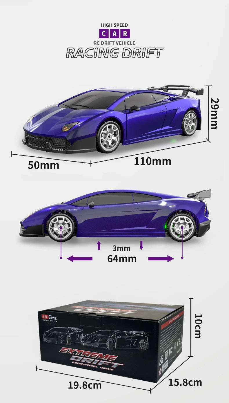 Model 2198: 1:43 Scale 4WD Remote Control Drift Toy Car with Smooth Handling and Realistic Drifting Effects