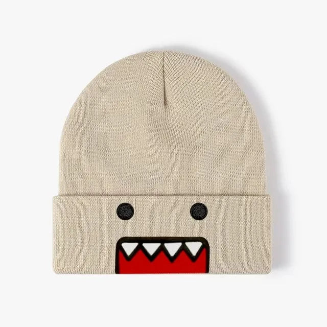 Domo Kun Cartoon Embroidered Knitted Hat Autumn Winter Outdoor Warm Windproof Hip Hop Casual Trendy Style for Men Women